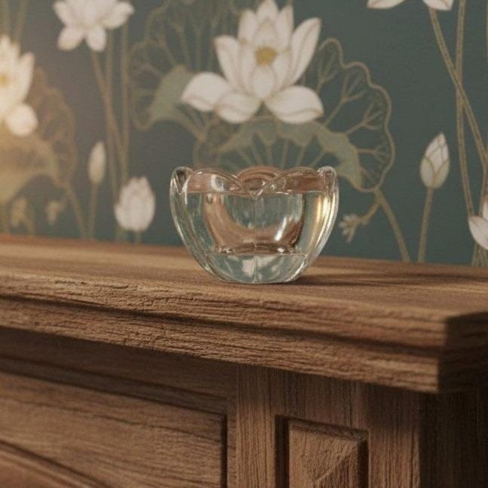 Heavy Glass Lotus Flower Candle Holder, Vintage Votive Tea Light, Paperweight
